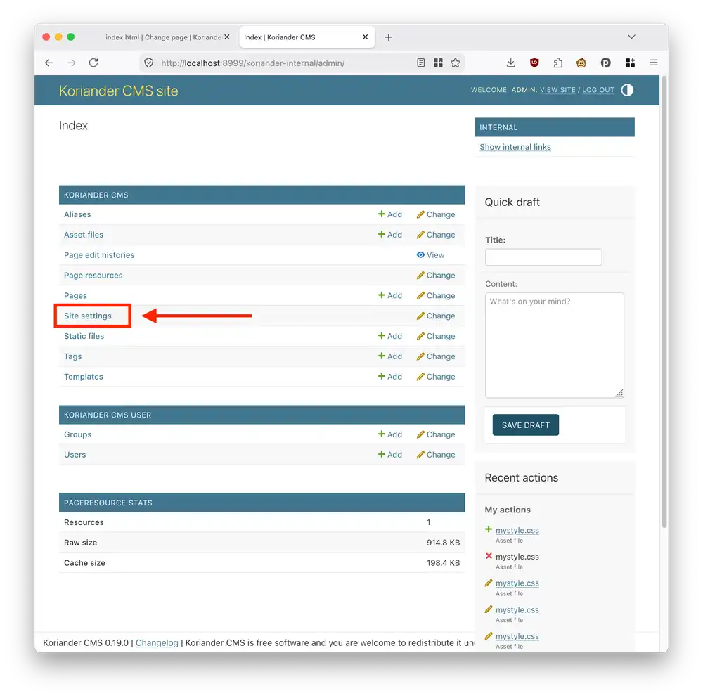 Select Site settings