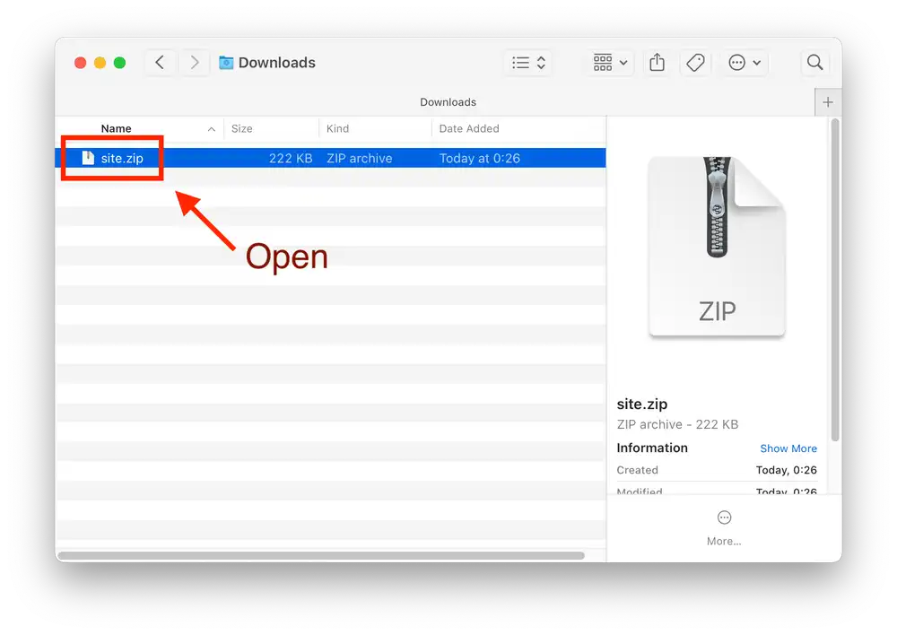 Open the site.zip file that you've just downloaded