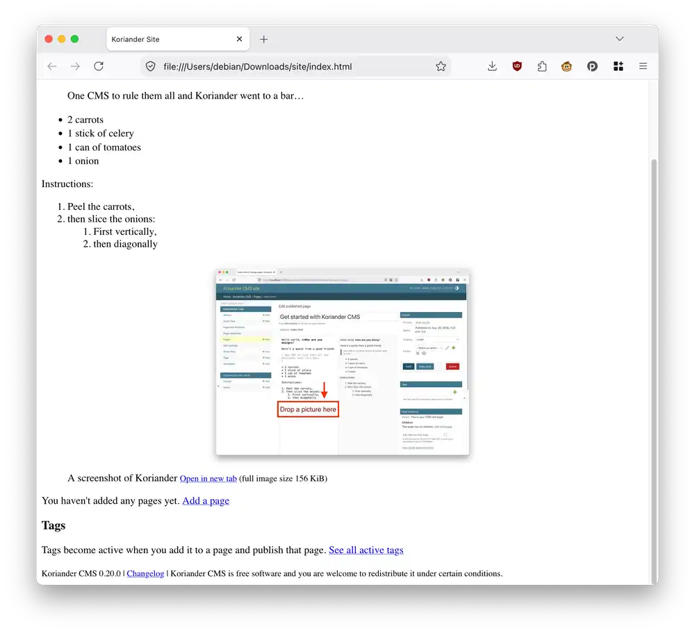 Open the index.html file to view a local copy of the index page on your computer