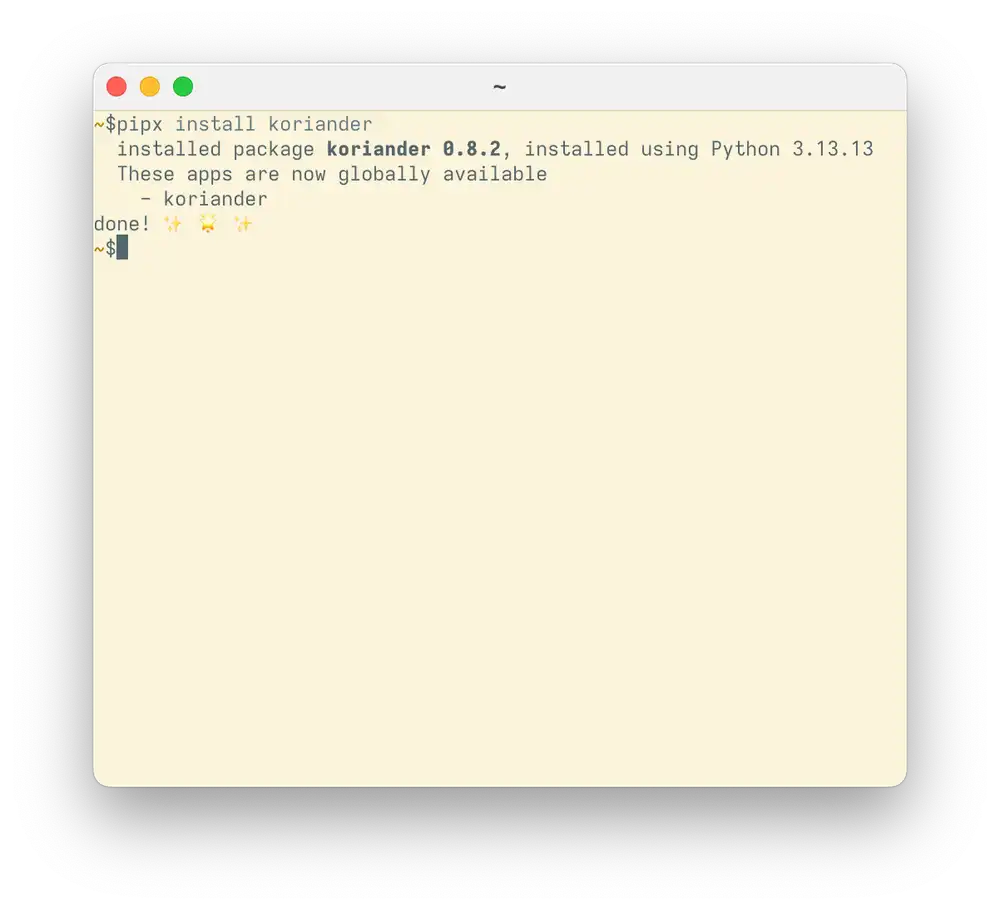 Install Koriander CMS with pipx install koriander