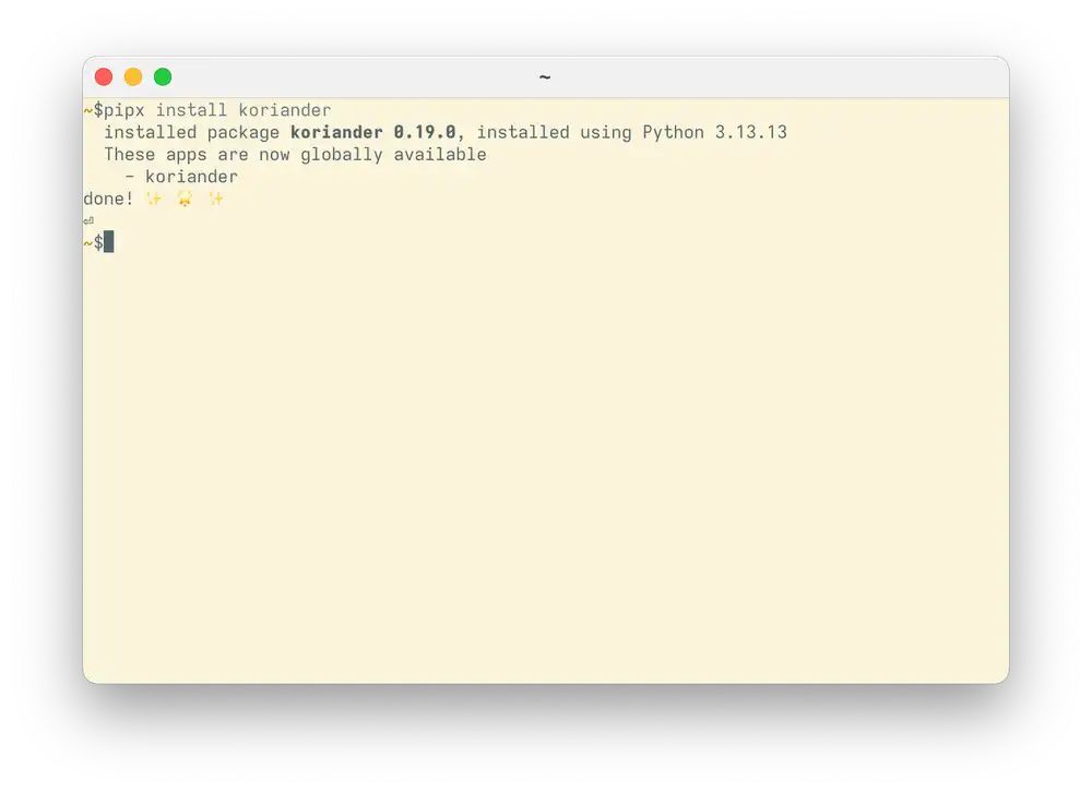 Install Koriander CMS with pipx install koriander