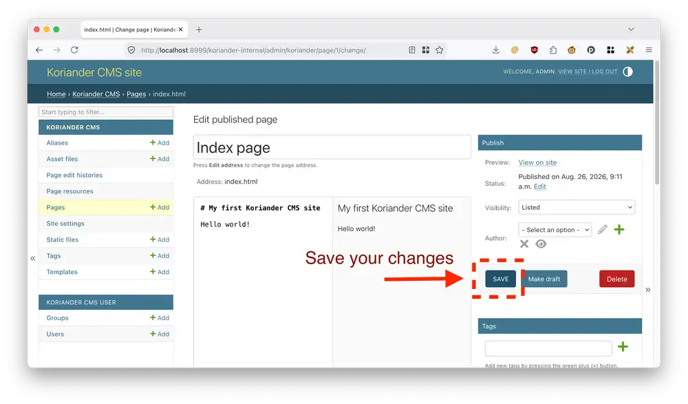 Save your changes by pressing the Save button