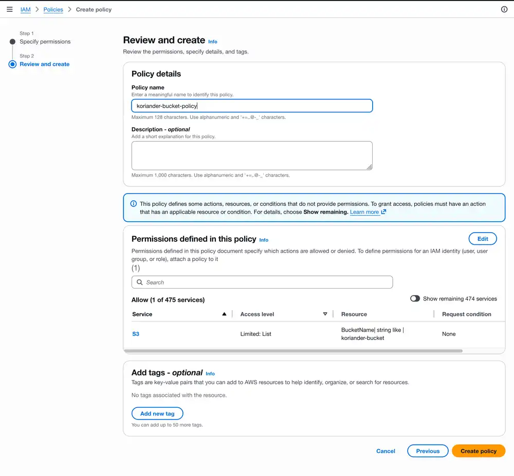 Enter a Policy name and press Create policy