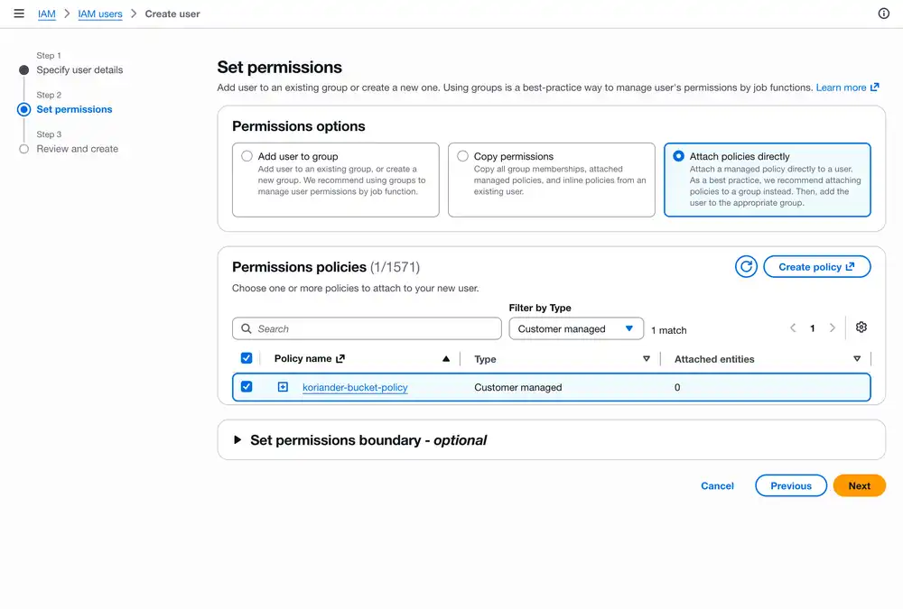 Press the refresh button, filter policies by Customer managed , select your policy, and press Next