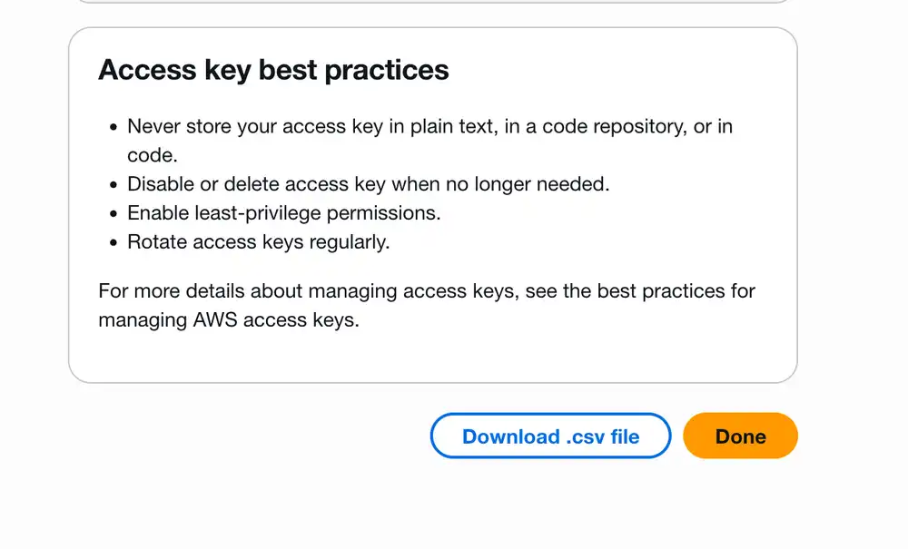 Press Download .csv file to download your access key details