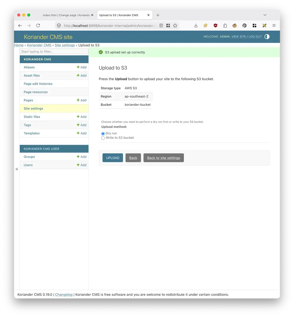 Select Dry run and press Upload