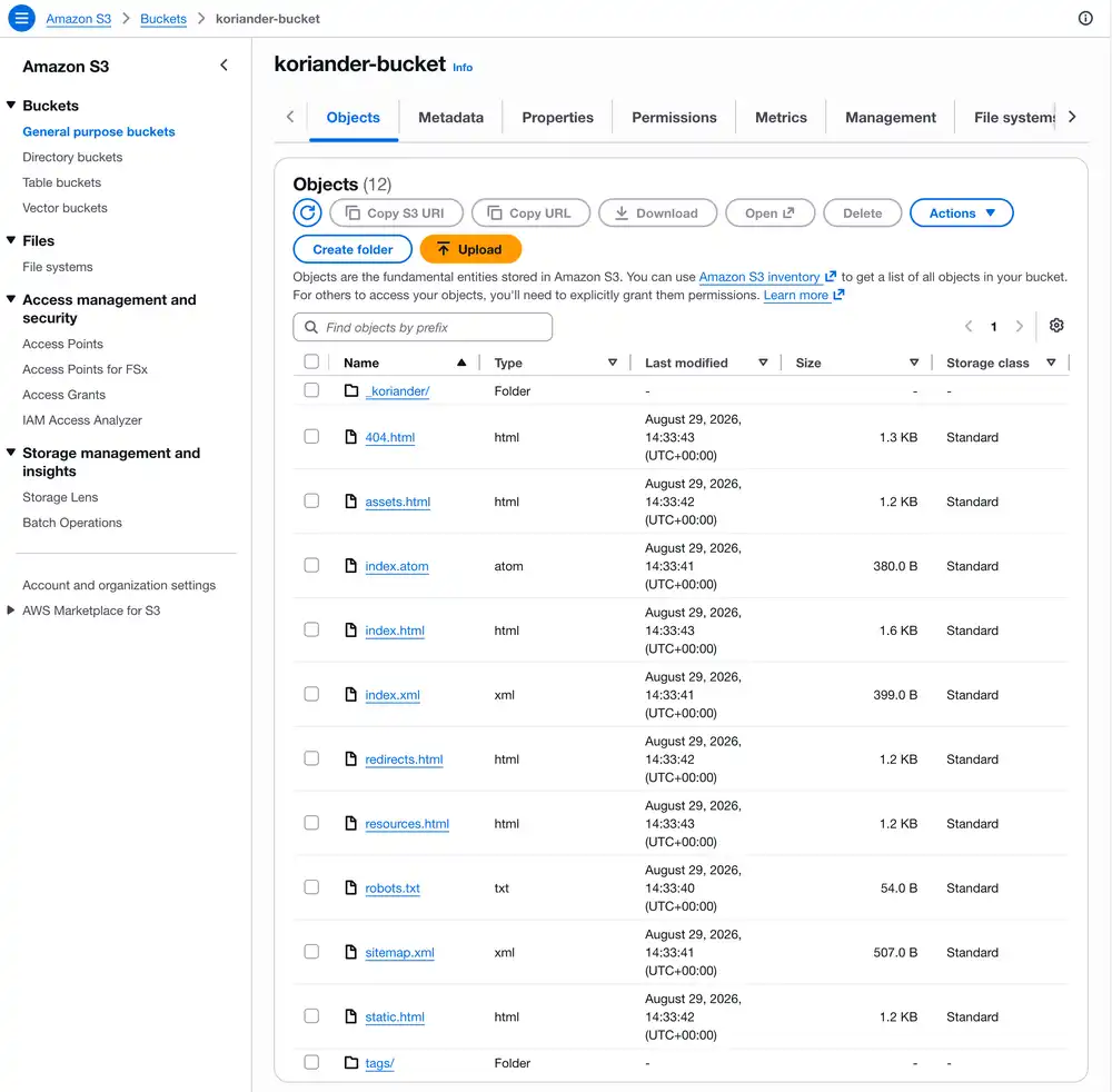 Open your bucket in the AWS console and select the Objects tab to view your uploaded files.