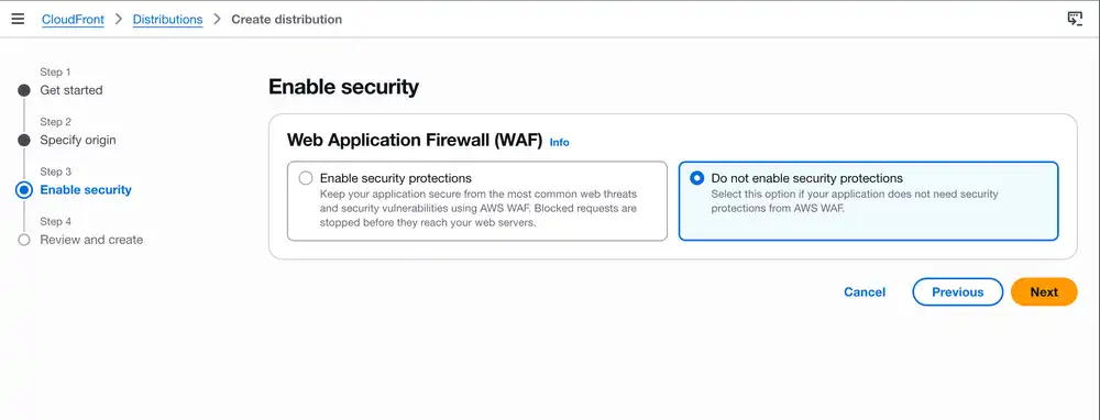 Press Next after choosing your WAF setting.