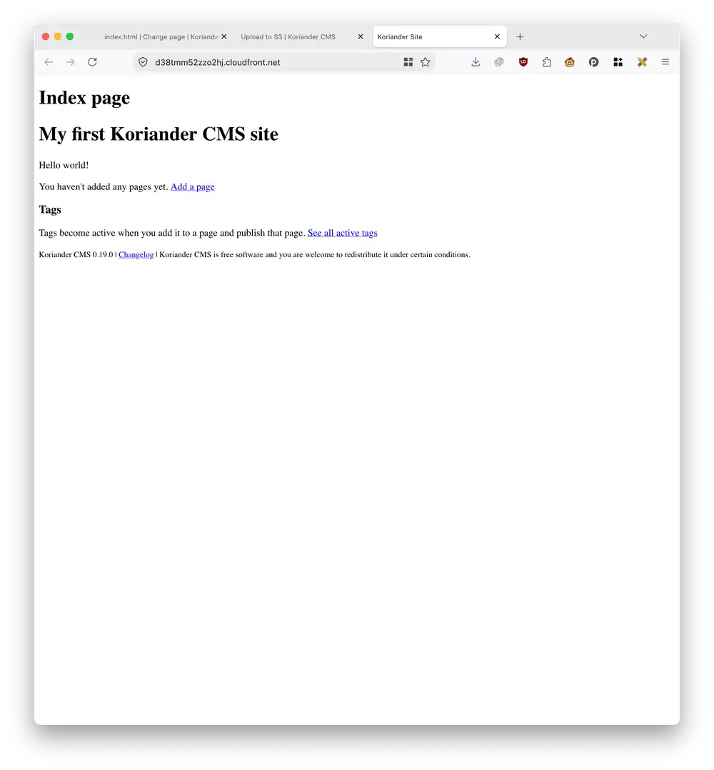 Open the "…cloudfront.net" Distribution domain name in your browser