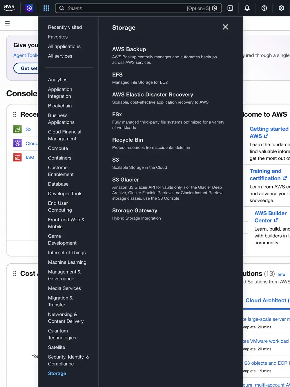 Go to AWS S3 from the AWS console start page