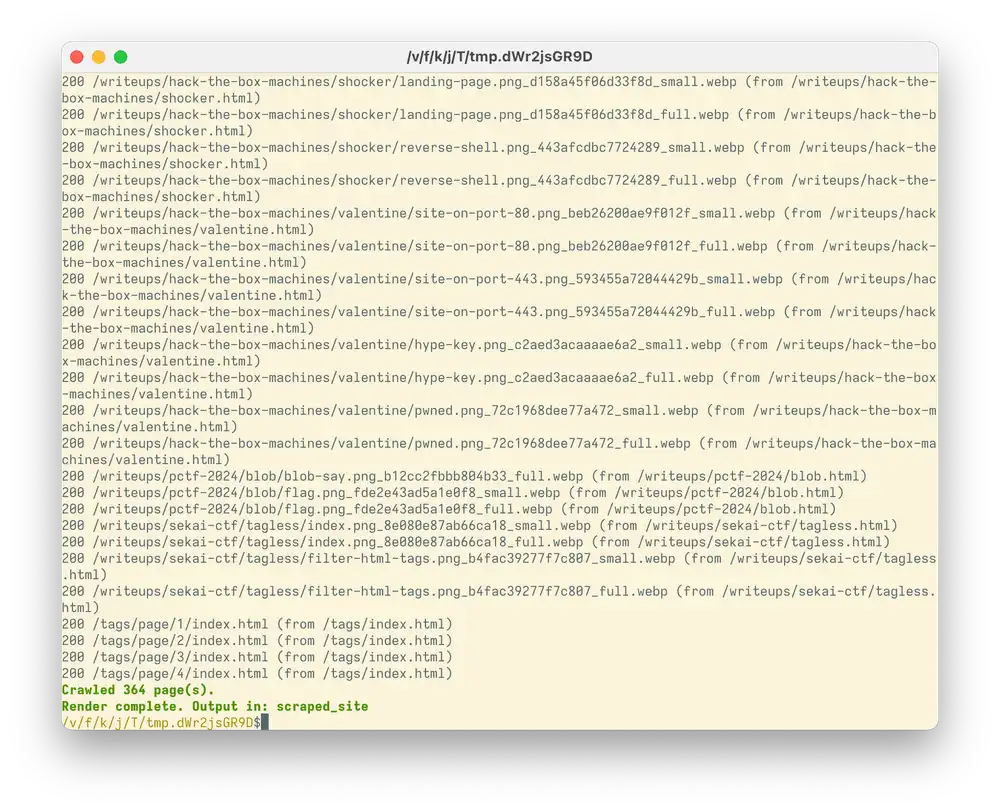 Screenshot showing how koriander render builds this site