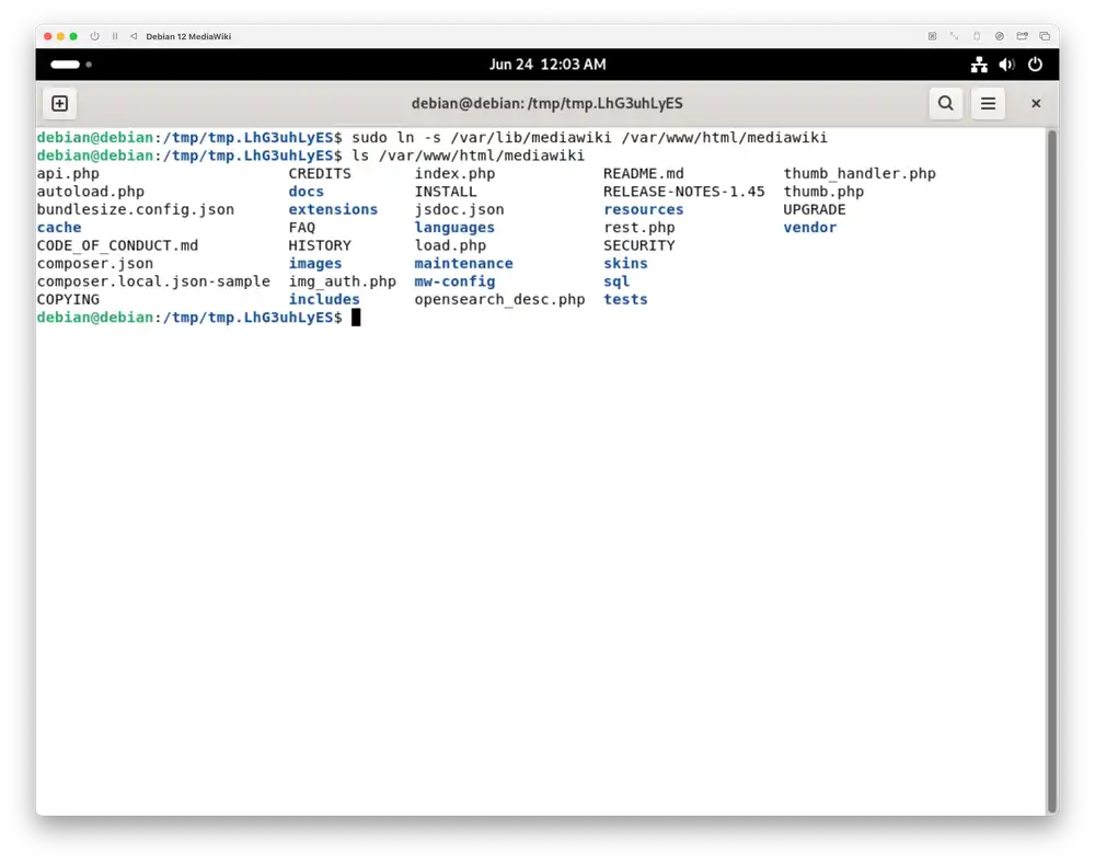 Link the MediaWiki directory into /var/www/html