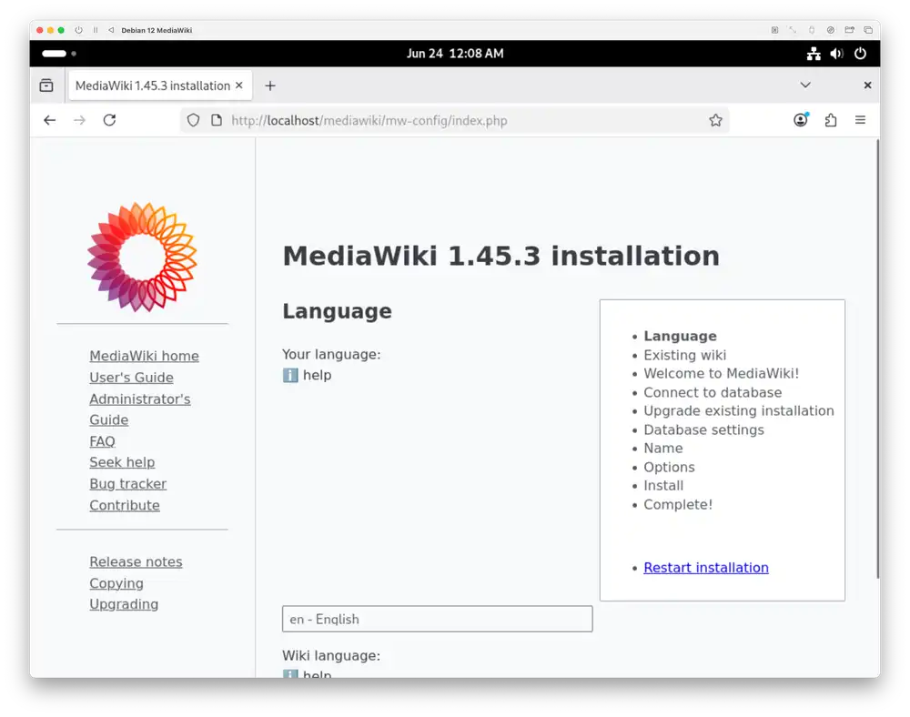 Start of MediaWiki installation
