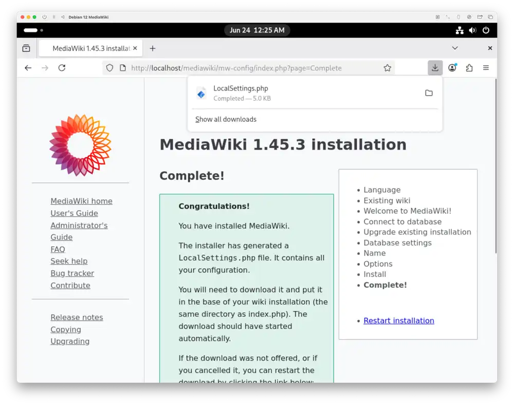 Your browser now downloads a LocalSettings.php file