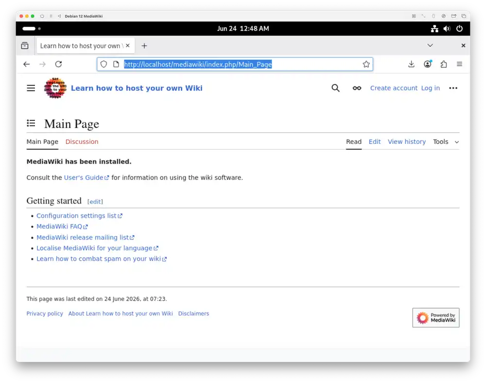 You should now see the main MediaWiki page