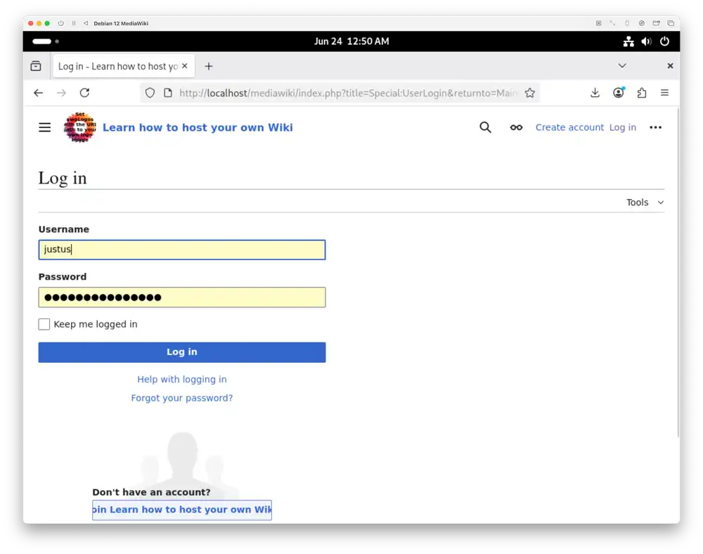 Log in to your MediaWiki instance