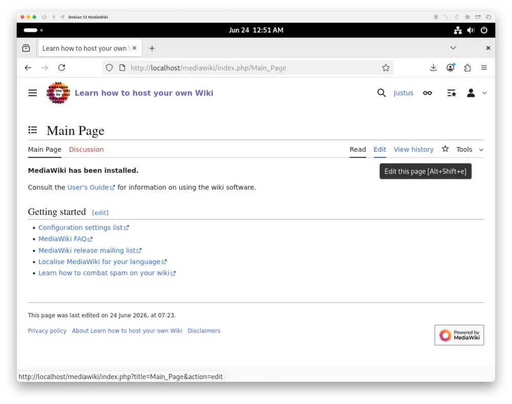 Press the Edit button to edit the Main Page