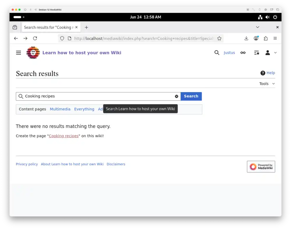 This is what you'll see when the Cooking recipes page doesn't exist