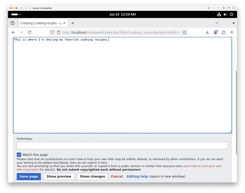 Add contents and press **Save page**