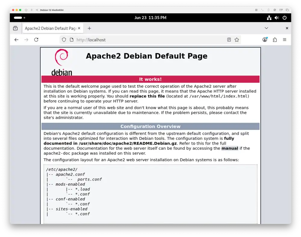 Apache HTTP Server says "It works!"