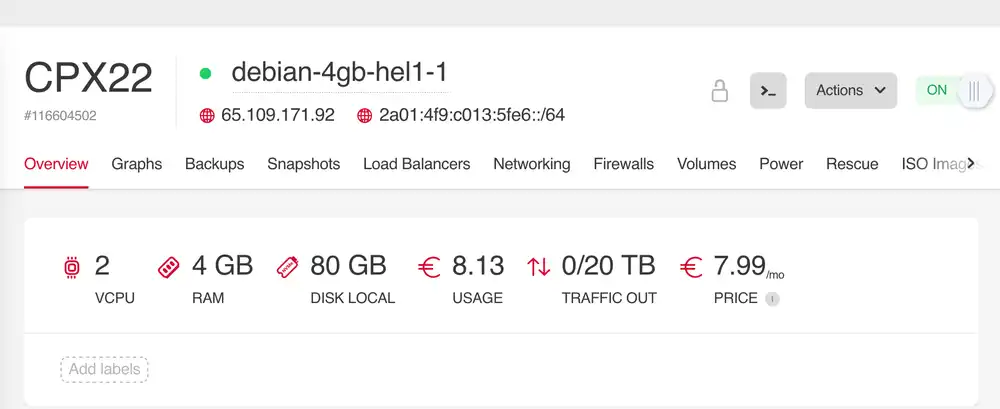 Hetzner VPS hosting the website that you're looking at right now