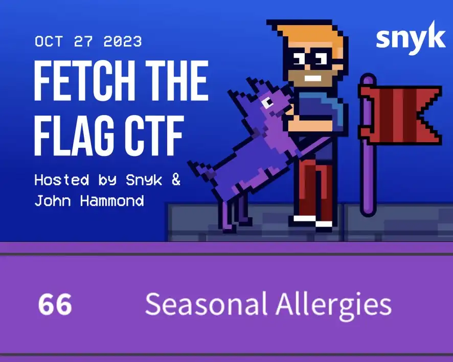 Seasonal Allergies came in 66th in Fetch the Flag 2023. Thanks to team member Obi for saving this picture!