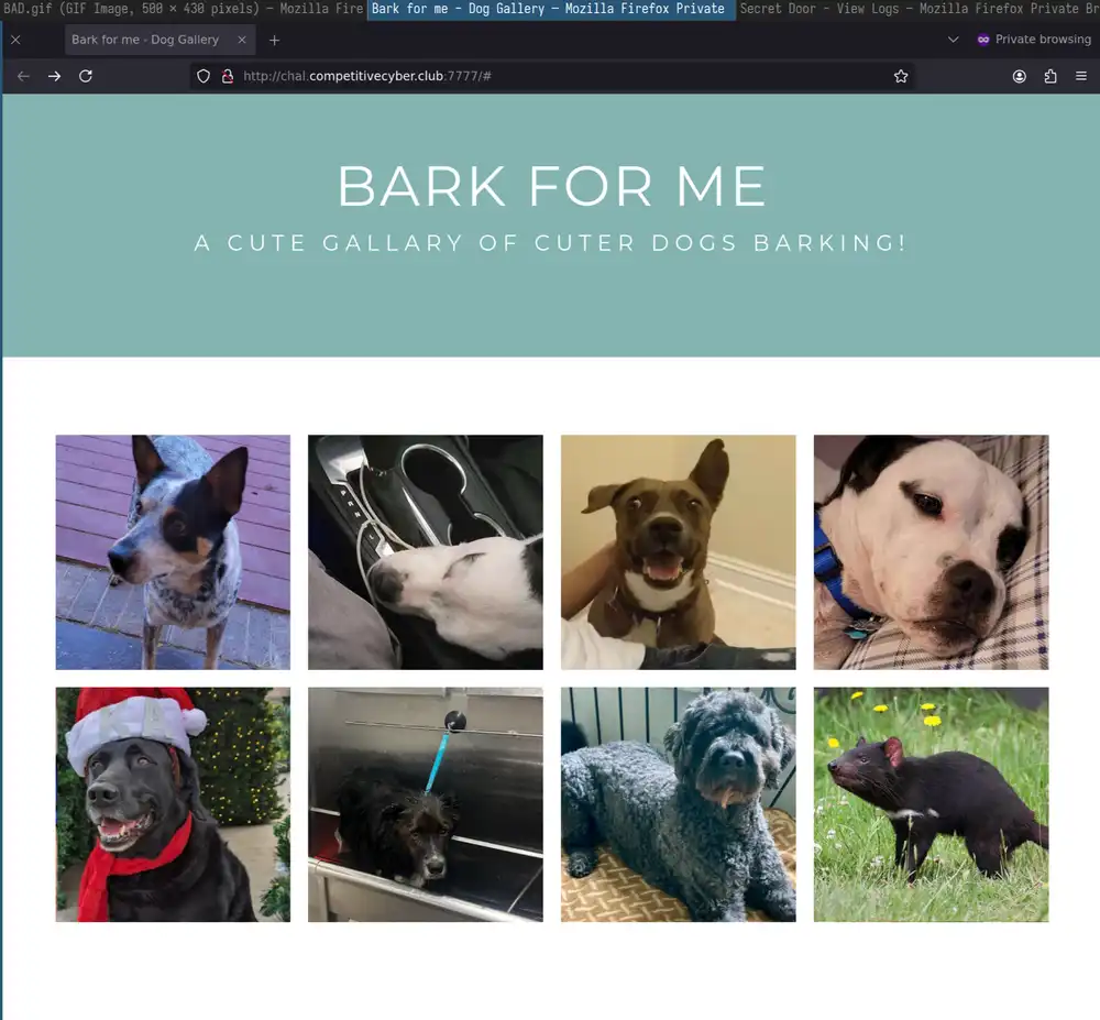 Screenshot of the landing page at index.php