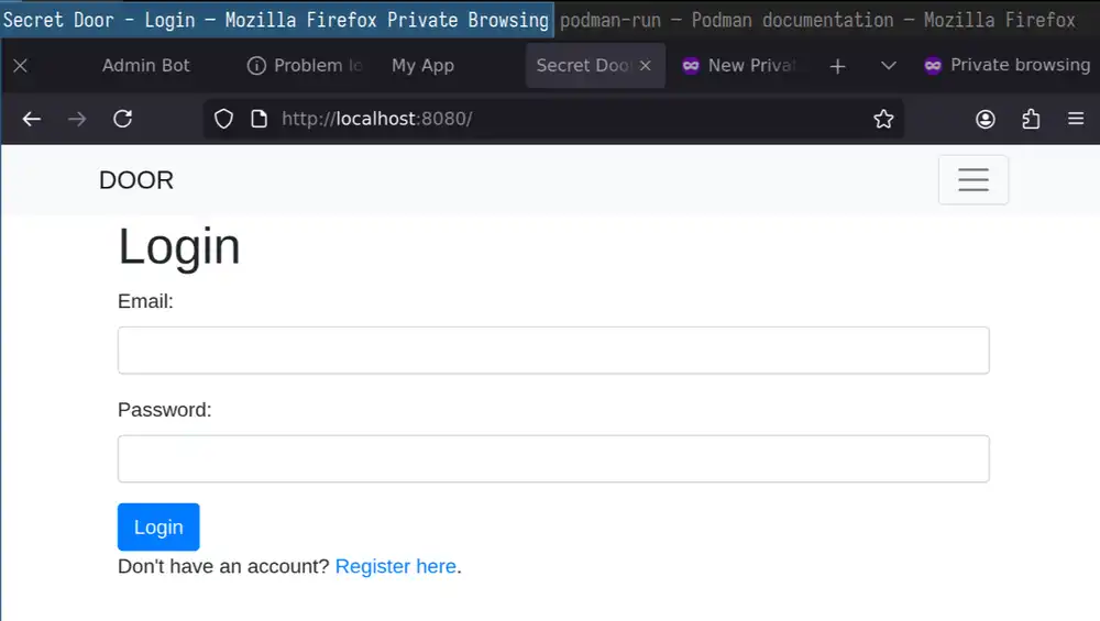 Landing page of secret door